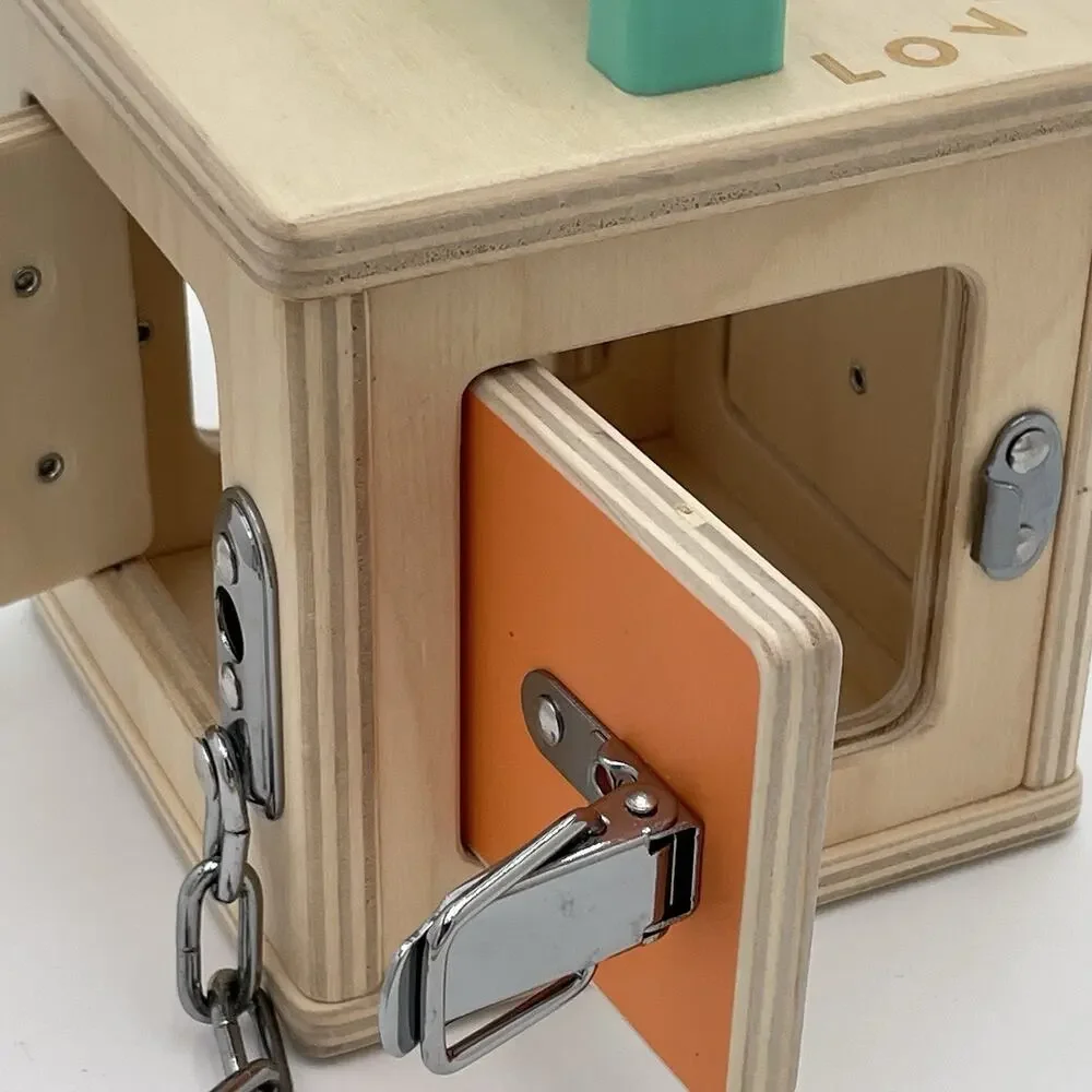 Lovevery Wood Lockbox Montessori Learning Educational Toy Latch Activity Cube